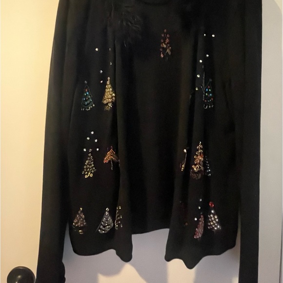 2 Pc Elegant Berek Christmas Knit Cardigan & Matching Tee w Bejeweled Trees L - Picture 9 of 11